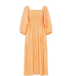 Rent the Runway LOUNA Orange Midi Dress Baby Doll Puff Sleeves Gauze Texture S/M